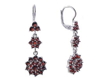 Silver earrings with czech garnet, rhodium plated - flower                                          