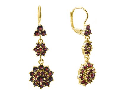 Silver earrings with czech garnet, gold plated - flower                                             