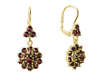 Silver earrings with czech garnet, gold plated - flower                                             