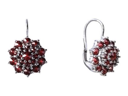 Silver earrings with czech garnet, rhodium plated - flower                                          