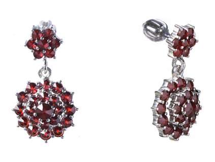Silver earrings with czech garnet, rhodium plated - flower                                          