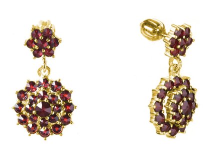 Silver earrings with czech garnet, gold plated - flower                                             