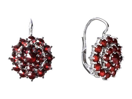 Silver earrings with czech garnet, rhodium plated - flower                                          
