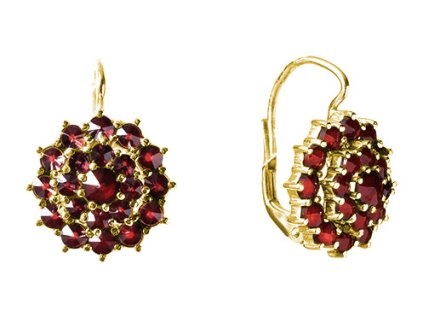 Silver earrings with czech garnet, gold plated - flower                                             