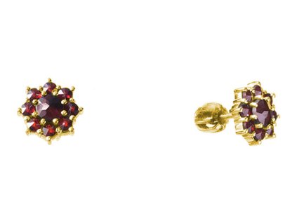 Silver earrings with czech garnet, gold plated - flower                                             