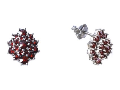 Silver earrings with czech garnet, rhodium plated - flower                                          