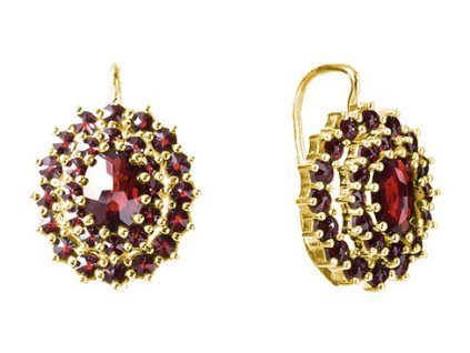Silver earrings with czech garnet, gold plated - oval                                               