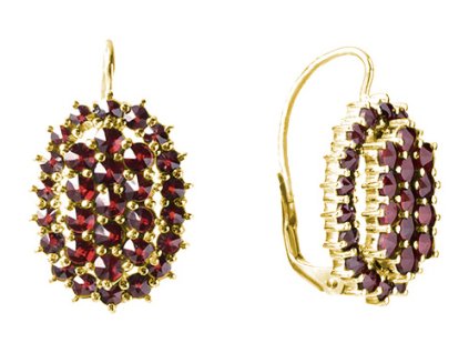 Silver earrings with czech garnet, gold plated - oval                                               