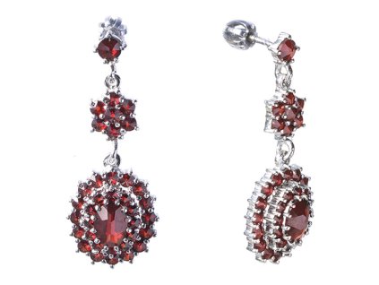 Silver earrings with czech garnet, rhodium plated - oval                                            