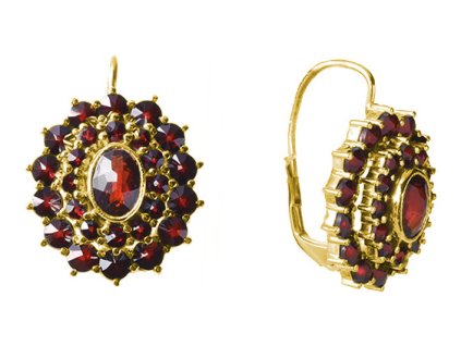 Silver earrings with czech garnet, gold plated - oval                                               