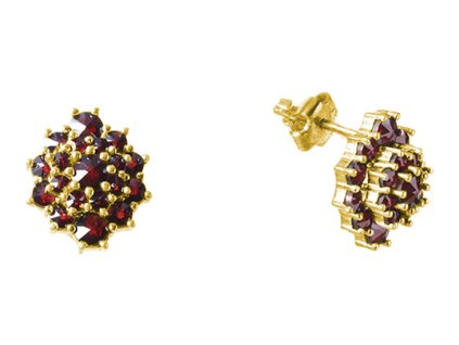 Silver earrings with czech garnet, gold plated - flower                                             
