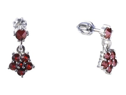 Silver earrings with czech garnet, rhodium plated - flower                                          
