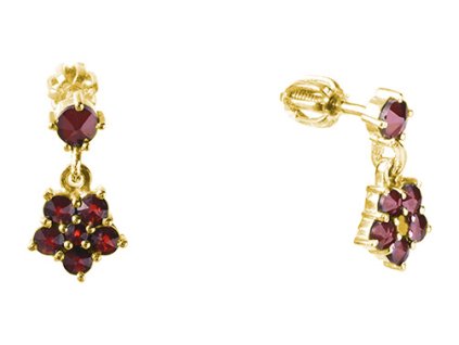 Silver earrings with czech garnet, gold plated - flower                                             