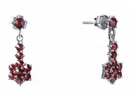 Silver earrings with czech garnet, rhodium plated - flower                                          