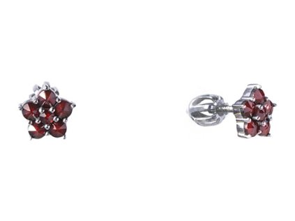 Silver earrings with czech garnet, rhodium plated - flower                                          