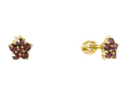 Silver earrings with czech garnet, gold plated - flower                                             