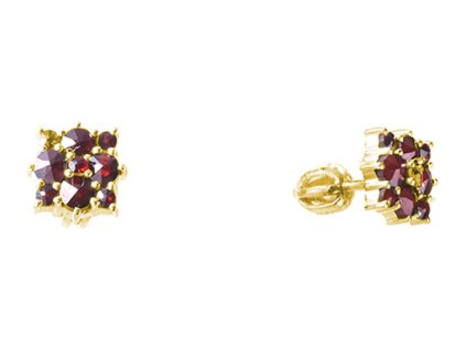 Silver earrings with czech garnet, gold plated - square                                             