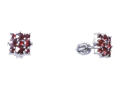 Silver earrings with czech garnet, rhodium plated - square                                          