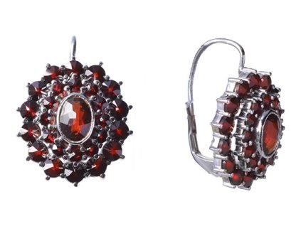 Silver earrings with czech garnet, rhodium plated - oval                                            