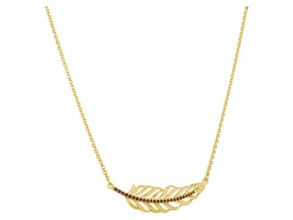 Silver necklace with czech garnet, gold plated - feather                                            