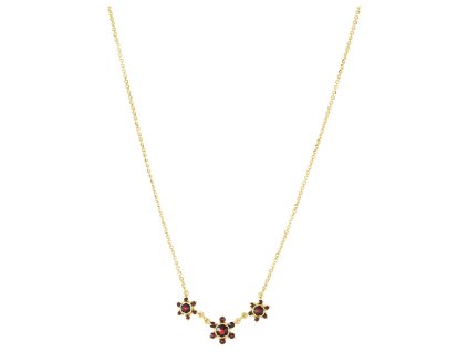 Silver necklace with czech garnet, gold plated - flower                                             
