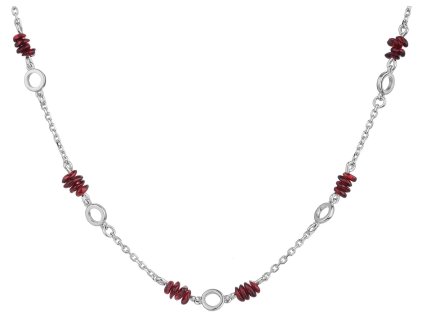 Silver necklace with czech garnet, rhodium plated - ring                                            