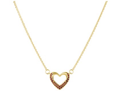 Silver necklace with czech garnet, gold plated - heart                                              