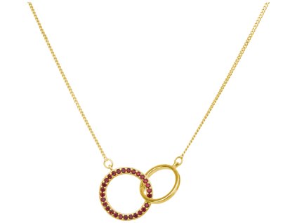 Silver necklace with czech garnet, gold plated - circle                                             
