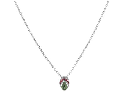 Silver necklace with czech garnet and moldavite, rhodium plated - drop                              
