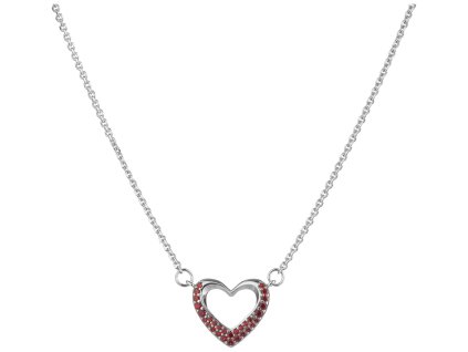 Silver necklace with czech garnet, rhodium plated - heart                                           