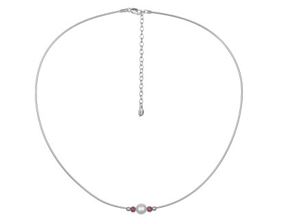 Silver necklace with czech garnet and pearl, rhodium plated                                         