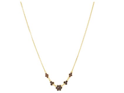 Silver necklace with czech garnet, gold plated - flower                                             