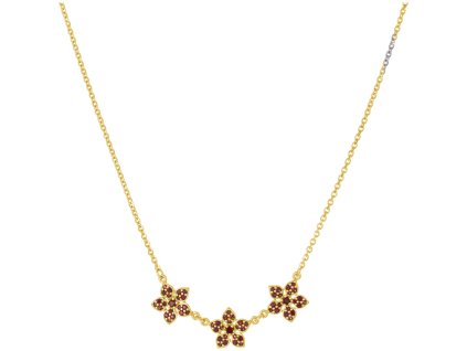 Silver necklace with czech garnet, gold plated - flower                                             