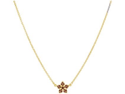 Silver necklace with czech garnet, gold plated - flower                                             