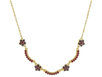 Silver necklace with czech garnet, gold plated - flower                                             