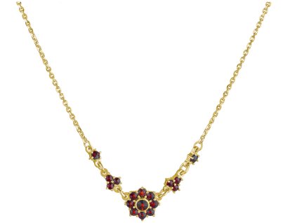 Silver necklace with czech garnet, gold plated - flower                                             