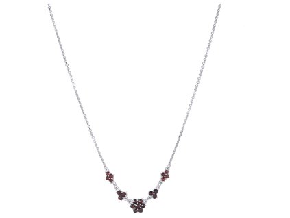 Silver necklace with czech garnet, rhodium plated - flower                                          