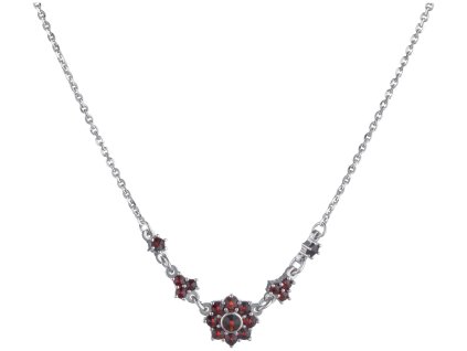 Silver necklace with czech garnet, rhodium plated - flower                                          