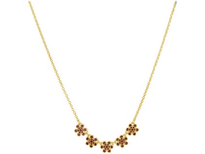 Silver necklace with czech garnet, gold plated - flower                                             