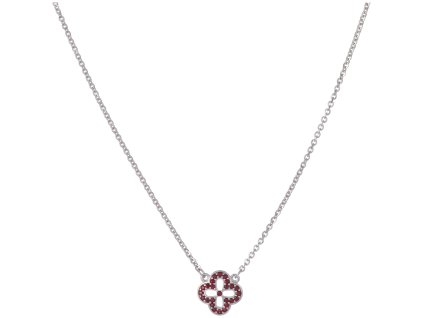 Silver necklace with czech garnet, rhodium plated - flower                                          