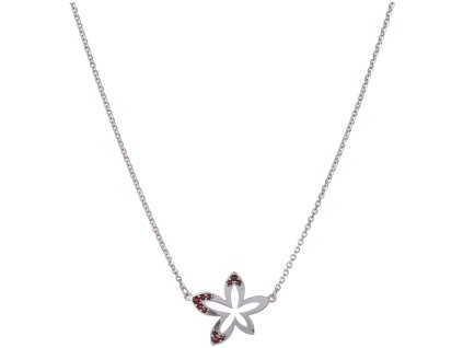 Silver necklace with czech garnet, rhodium plated - flower                                          