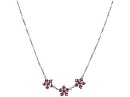 Silver necklace with czech garnet, rhodium plated - flower                                          