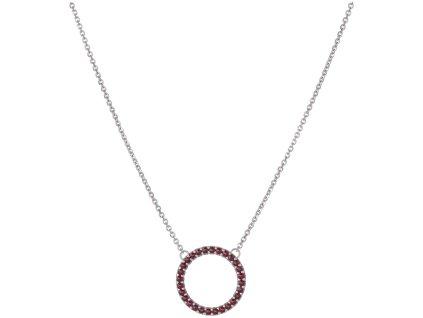 Silver necklace with czech garnet, rhodium plated - circle                                          