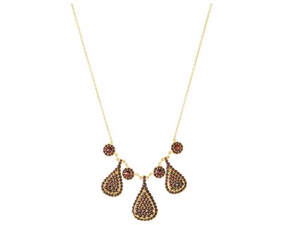 Silver necklace with czech garnet, gold plated - drop                                               
