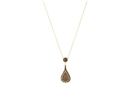 Silver necklace with czech garnet, gold plated - drop                                               