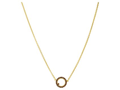 Silver necklace with czech garnet, gold plated - circle                                             
