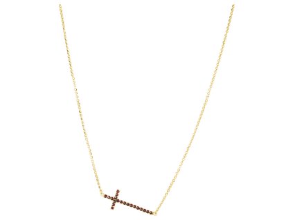 Silver necklace with czech garnet, gold plated - cross                                              