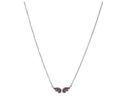 Silver necklace with czech garnet, rhodium plated - wing                                            