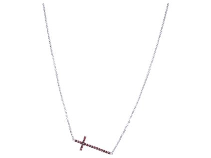 Silver necklace with czech garnet, rhodium plated - cross                                           