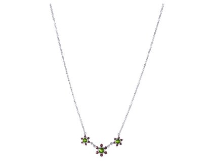 Silver necklace with czech garnet and moldavite, rhodium plated - flower                            